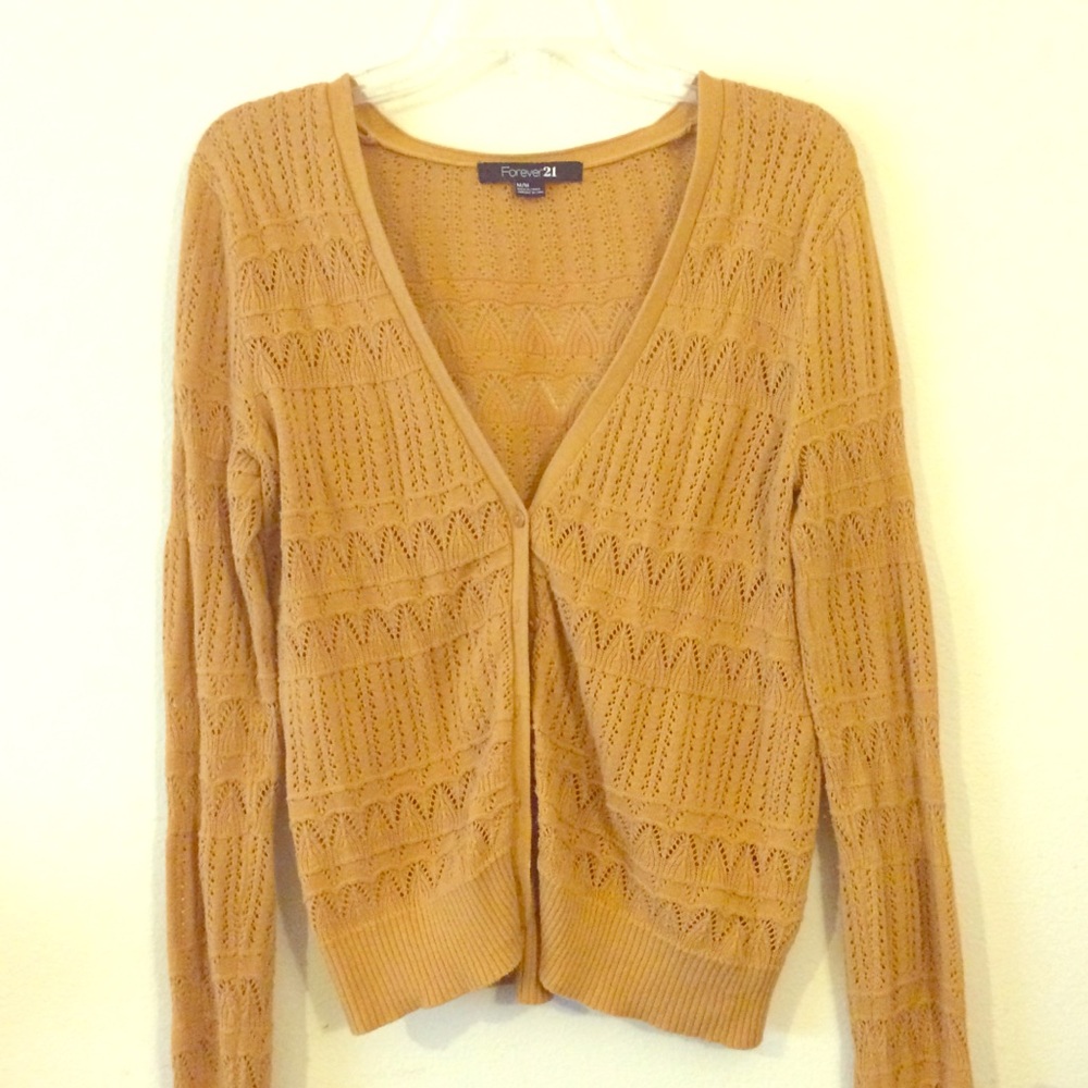 Forever 21 Mustard Crochet Cardigan